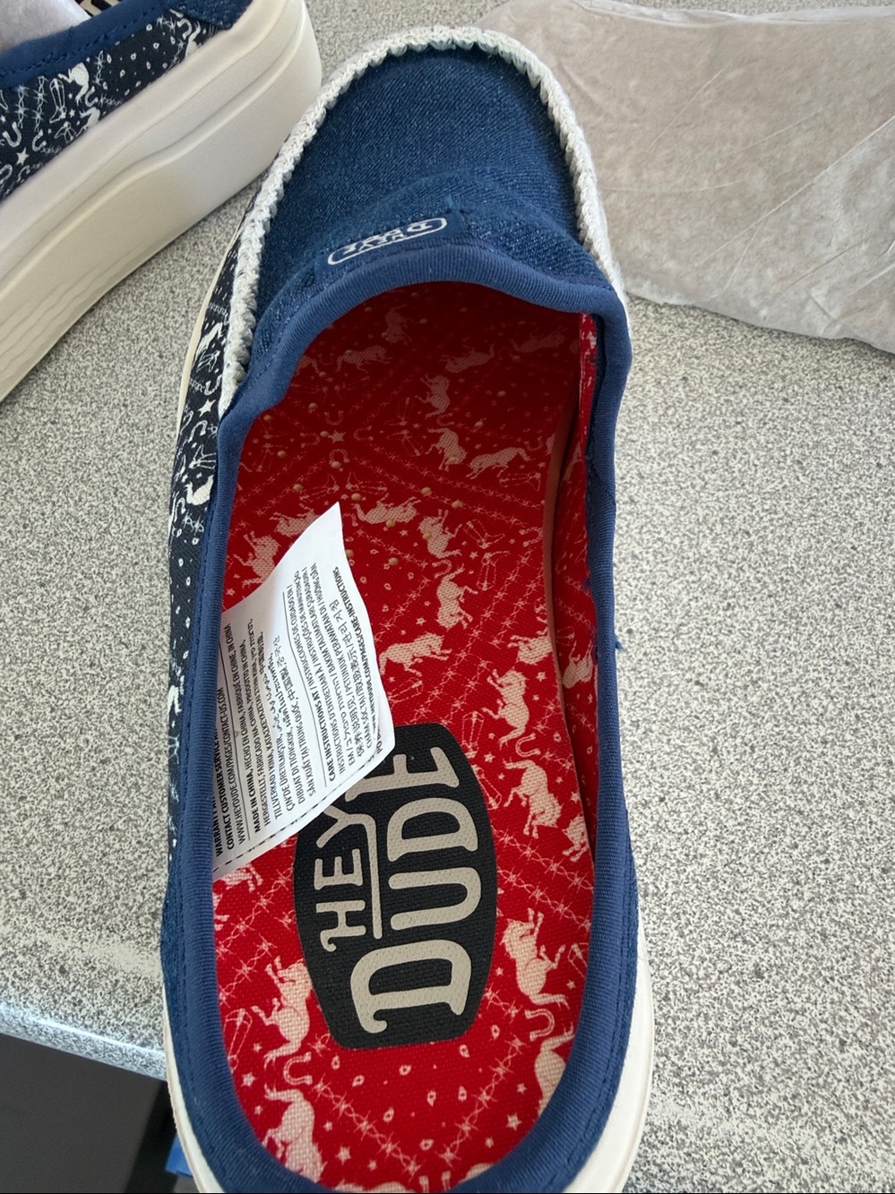 Hey Dude Blue Denim Austin Slip-On Sneakers with White Sole - Picture 3 of 7